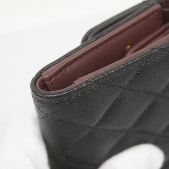 CHANEL Tri-fold Wallet Matelasse Caviar Skin Black Champagne - Picture 8 of 9